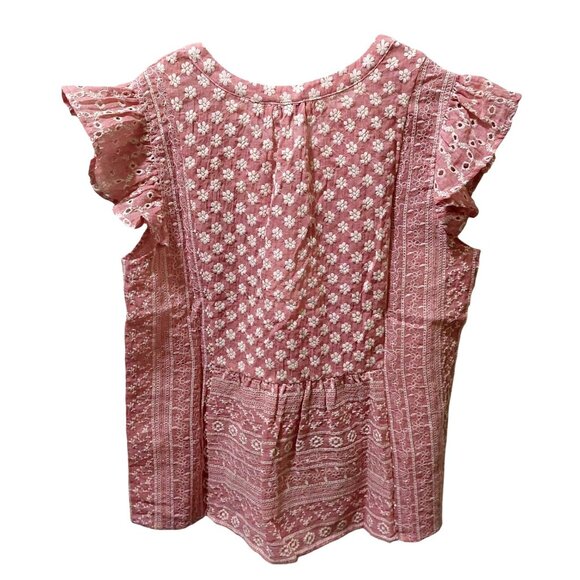 NWT VOY Pink/Mauve Floral Embroidered Ruffle Sleeve Top Boho - Picture 2 of 7